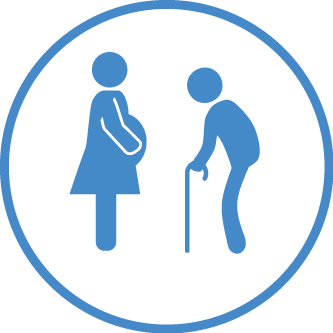 Symbol representing pregnant lady and man with a stick